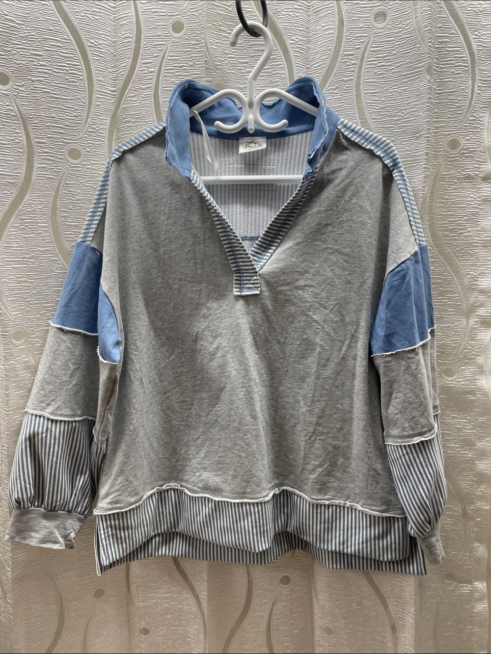 Women’s Layered Gray and Blue Pullover Sweater